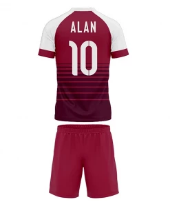 Summa Drive Polyester Short Sleeve Men Sets Football Uniform Red/Maroon With White