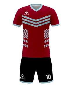 Summa Drive Quality V Collar Sublimation Soccer Jersey Red/Light Blue With Black And White FOOTBALL