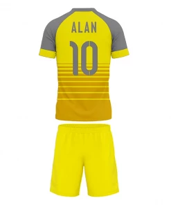 Summa Drive Polyester Short Sleeve Men Sets Football Uniform Yellow/Orange With Gray