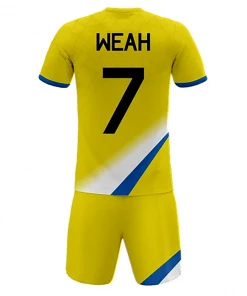 Summa Drive Men's Soccer Stripe Jersey Dry Fit Yellow/White With Blue FOOTBALL