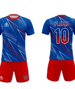 FOOTBALL Summa Drive Polyester Mesh Quick Dry Sublimation Soccer Jersey Uniform Blue/Red With Mix Of White And Light Blue