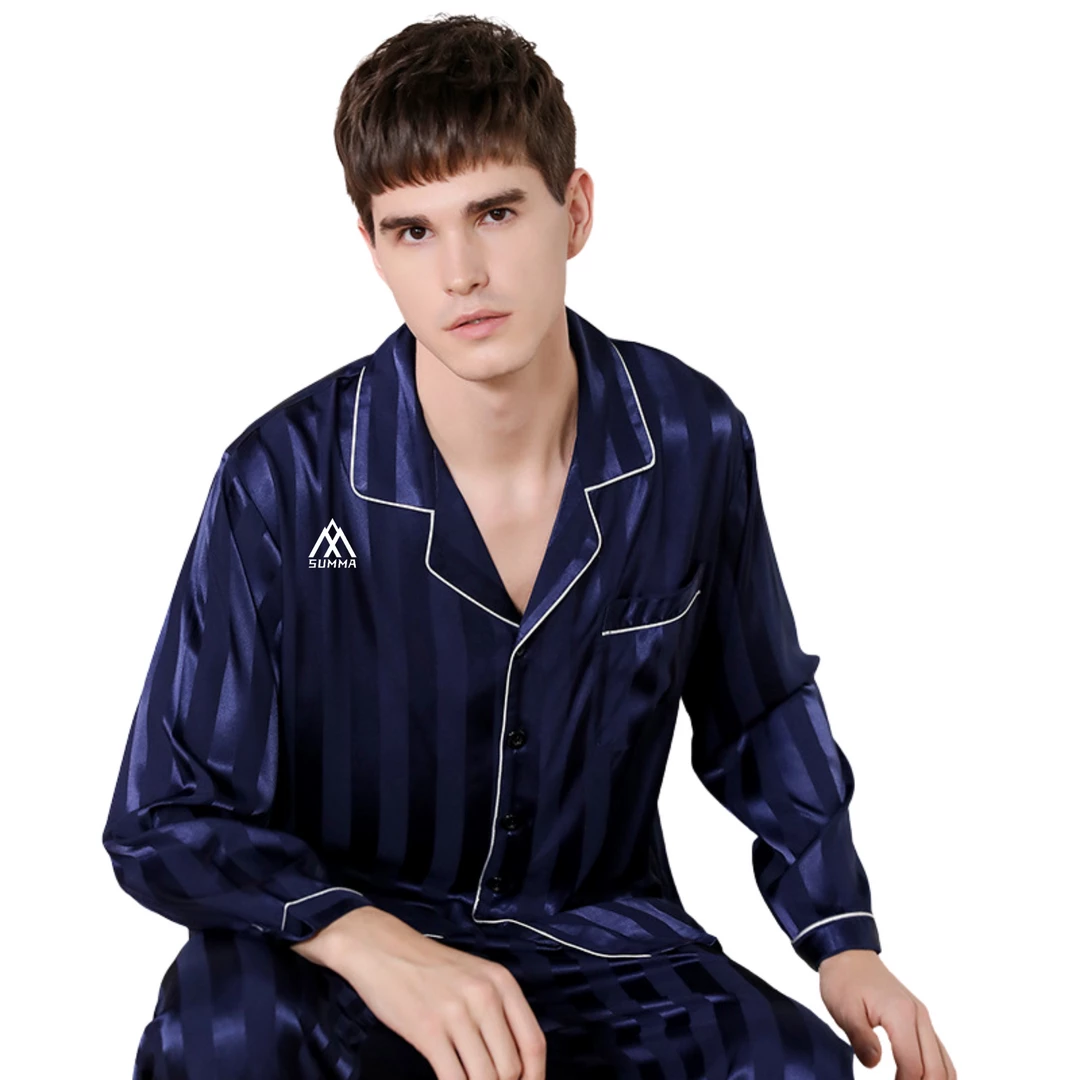 Summa Store Summa Next Fashion Men Satin Silky Long Sleeve Stripe Long Pants Sleepwear Men's Clothing 4 Summa Store Summa Next Fashion Men Satin Silky Long Sleeve Stripe Long Pants Sleepwear Men's Clothing