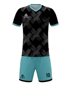 Summa Drive V Collar Sublimation Soccer Jersey Shirts And Shorts Black/Light Blue FOOTBALL