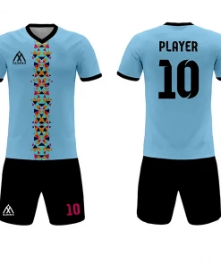 Summa Drive Triangle Stripe Soccer Shirt And Short Sublimation Football Wear Blue/Black With Triangle Design