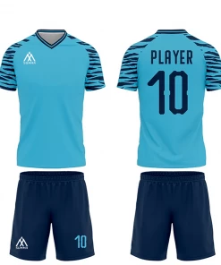Summa Drive Quick-Dry Polyester Sublimation Football Uniform Light Blue With Blue Shorts Zebra Design Pattern