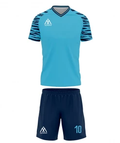 Summa Drive Quick-Dry Polyester Sublimation Football Uniform Light Blue With Blue Shorts Zebra Design Pattern