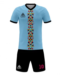 Summa Drive Triangle Stripe Soccer Shirt And Short Sublimation Football Wear Blue/Black With Triangle Design