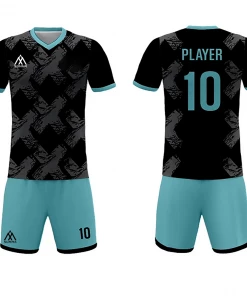 Summa Drive V Collar Sublimation Soccer Jersey Shirts And Shorts Black/Light Blue FOOTBALL