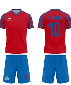 Summa Drive Quick-Dry Polyester Sublimation Football Uniform Red With Light Blue Shorts Zebra Design Pattern