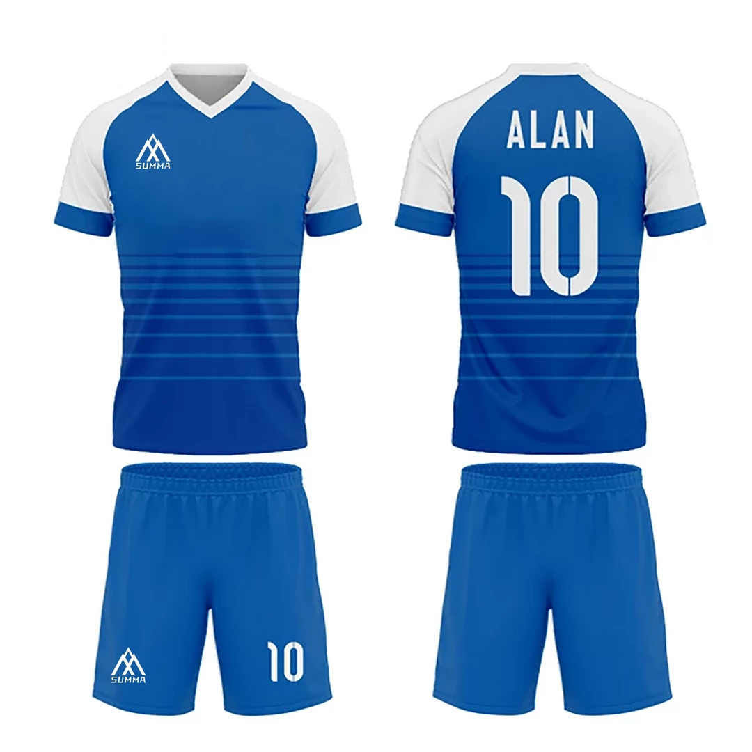 Summa Drive Polyester Short Sleeve Men Sets Football Uniform Blue/Dark Blue With White 5 Summa Drive Polyester Short Sleeve Men Sets Football Uniform Blue/Dark Blue With White