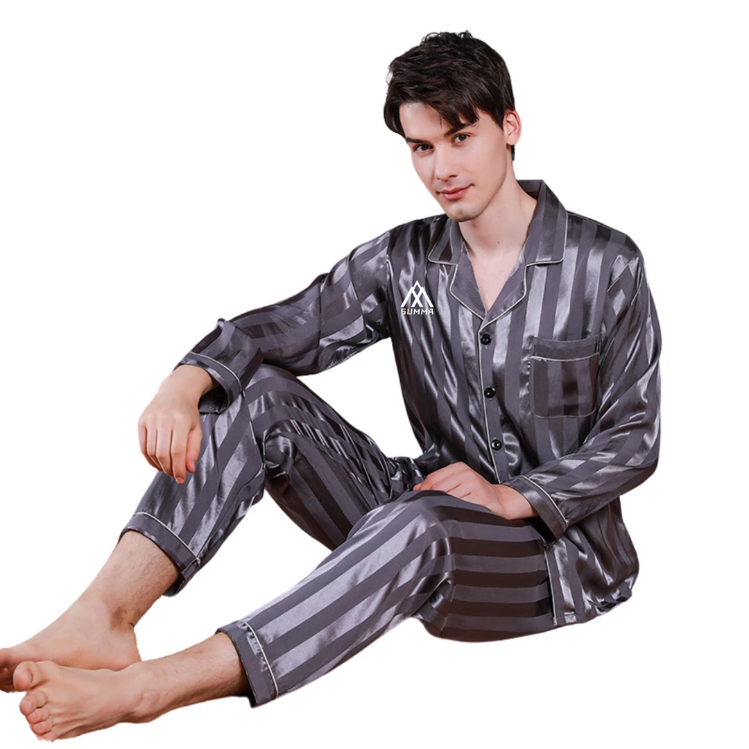 Summa Store Summa Next Fashion Men Satin Silky Long Sleeve Stripe Long Pants Sleepwear Men's Clothing 5 Summa Store Summa Next Fashion Men Satin Silky Long Sleeve Stripe Long Pants Sleepwear Men's Clothing