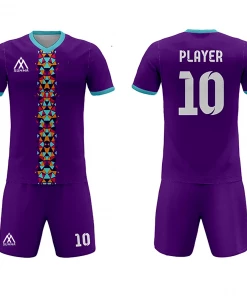Summa Drive Triangle Stripe Soccer Shirt And Short Sublimation Football Wear Violet/Light Blue With Triangle Design