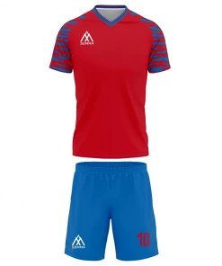 Summa Drive Quick-Dry Polyester Sublimation Football Uniform Red With Light Blue Shorts Zebra Design Pattern