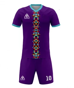 Summa Drive Triangle Stripe Soccer Shirt And Short Sublimation Football Wear Violet/Light Blue With Triangle Design