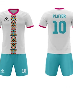 Summa Drive Triangle Stripe Soccer Shirt And Short Sublimation Football Wear White/Pink With Triangle Design