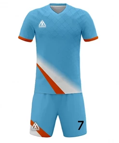 FOOTBALL Summa Drive Men's Soccer Stripe Jersey Dry Fit Light Blue/White With Orange
