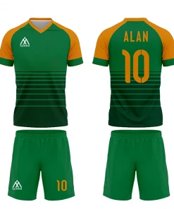 Summa Drive Polyester Short Sleeve Men Sets Football Uniform Green/Dark Green With Orange