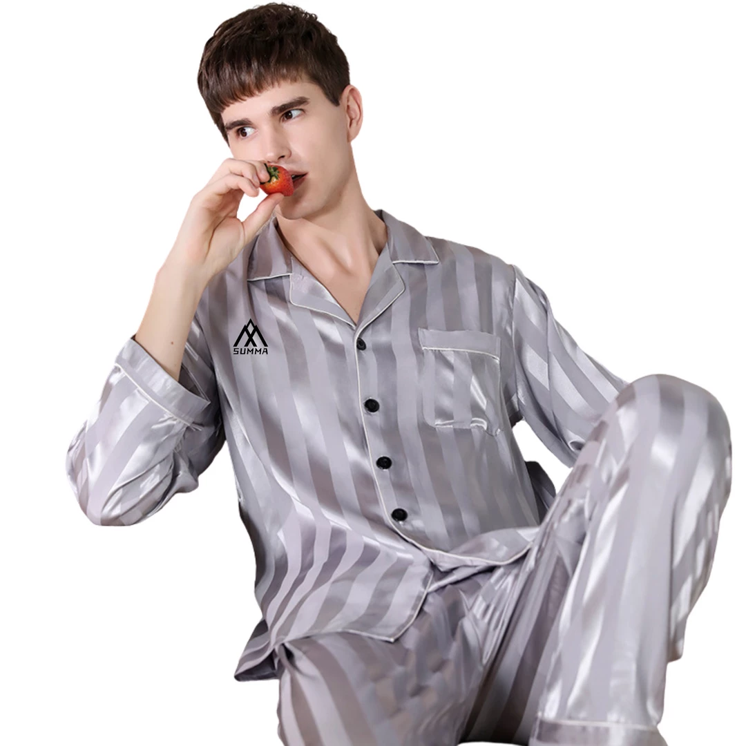 Summa Store Summa Next Fashion Men Satin Silky Long Sleeve Stripe Long Pants Sleepwear Men's Clothing 6 Summa Store Summa Next Fashion Men Satin Silky Long Sleeve Stripe Long Pants Sleepwear Men's Clothing