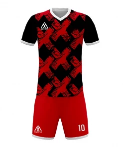 Summa Drive V Collar Sublimation Soccer Jersey Shirts And Shorts Black/Red/White