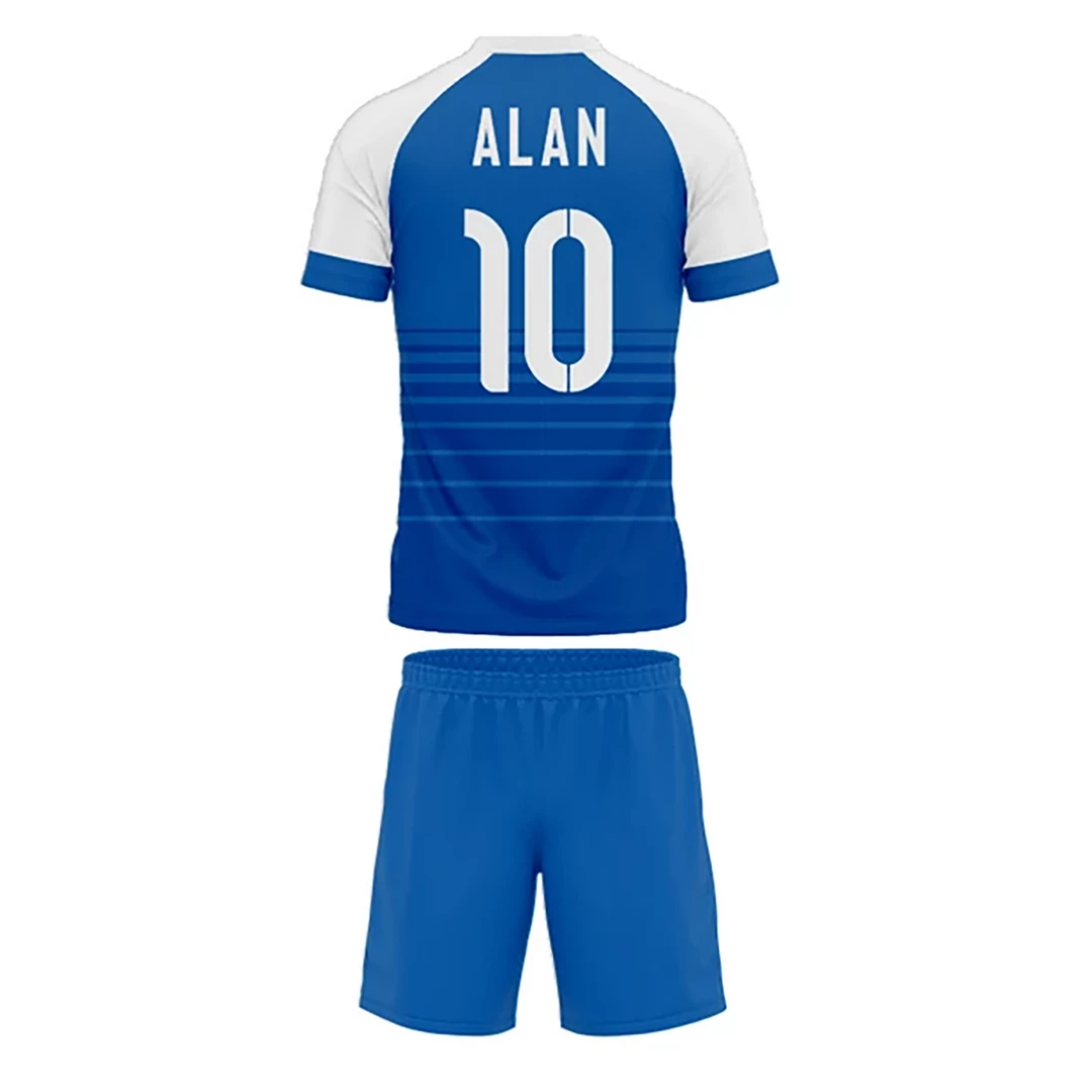 Summa Drive Polyester Short Sleeve Men Sets Football Uniform Blue/Dark Blue With White 4 Summa Drive Polyester Short Sleeve Men Sets Football Uniform Blue/Dark Blue With White