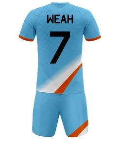 FOOTBALL Summa Drive Men's Soccer Stripe Jersey Dry Fit Light Blue/White With Orange