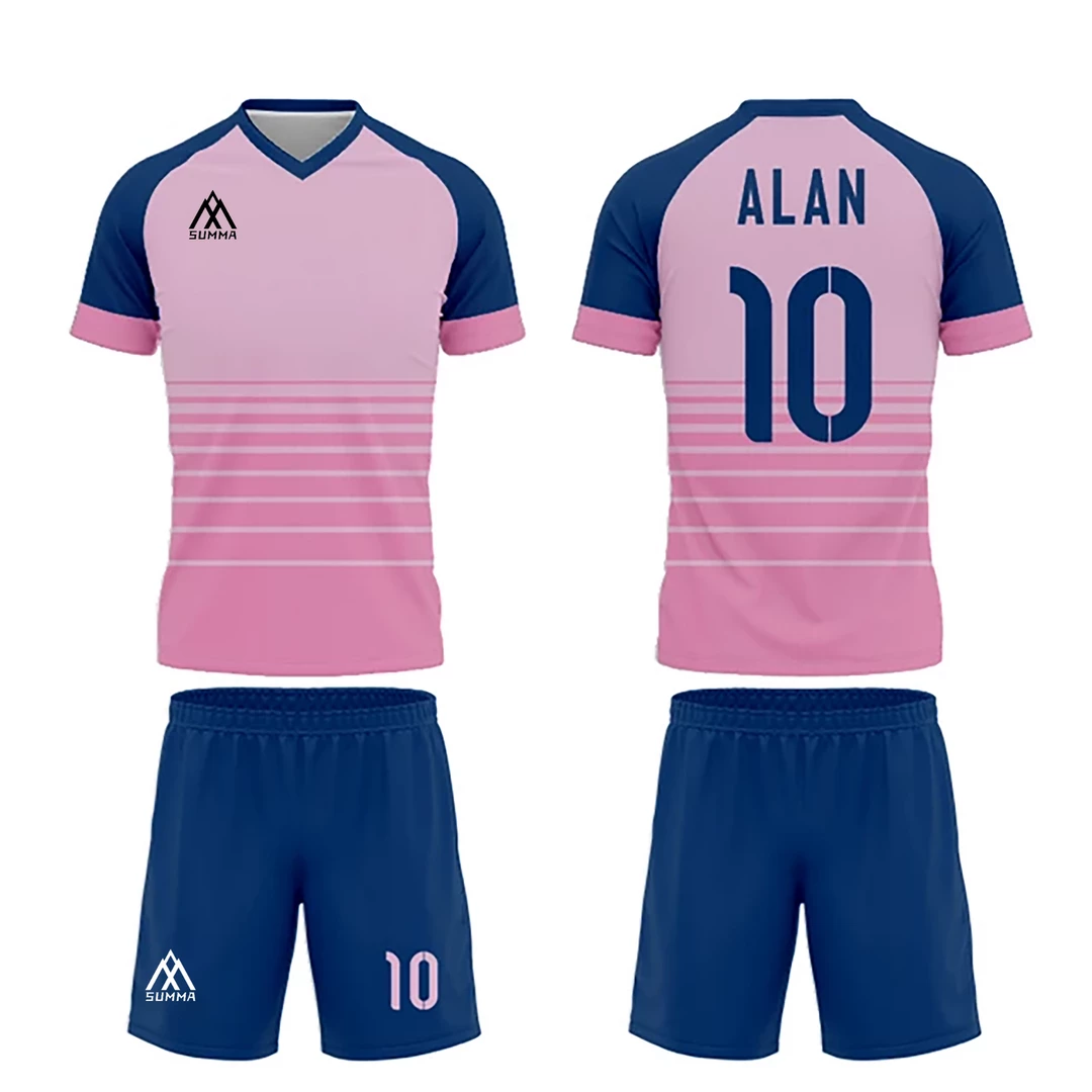 Summa Drive Polyester Short Sleeve Men Sets Football Uniform Pink/Blue 5 Summa Drive Polyester Short Sleeve Men Sets Football Uniform Pink/Blue