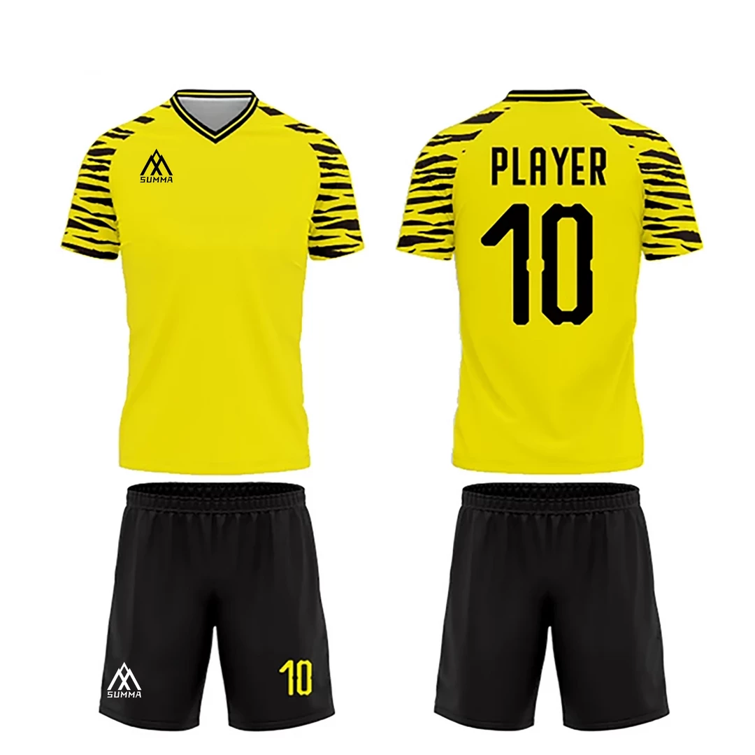 Summa Drive Quick-Dry Polyester Sublimation Football Uniform Yellow With Black Shorts Zebra Design Pattern 5 Summa Drive Quick-Dry Polyester Sublimation Football Uniform Yellow With Black Shorts Zebra Design Pattern