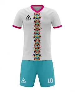 Summa Drive Triangle Stripe Soccer Shirt And Short Sublimation Football Wear White/Pink With Triangle Design