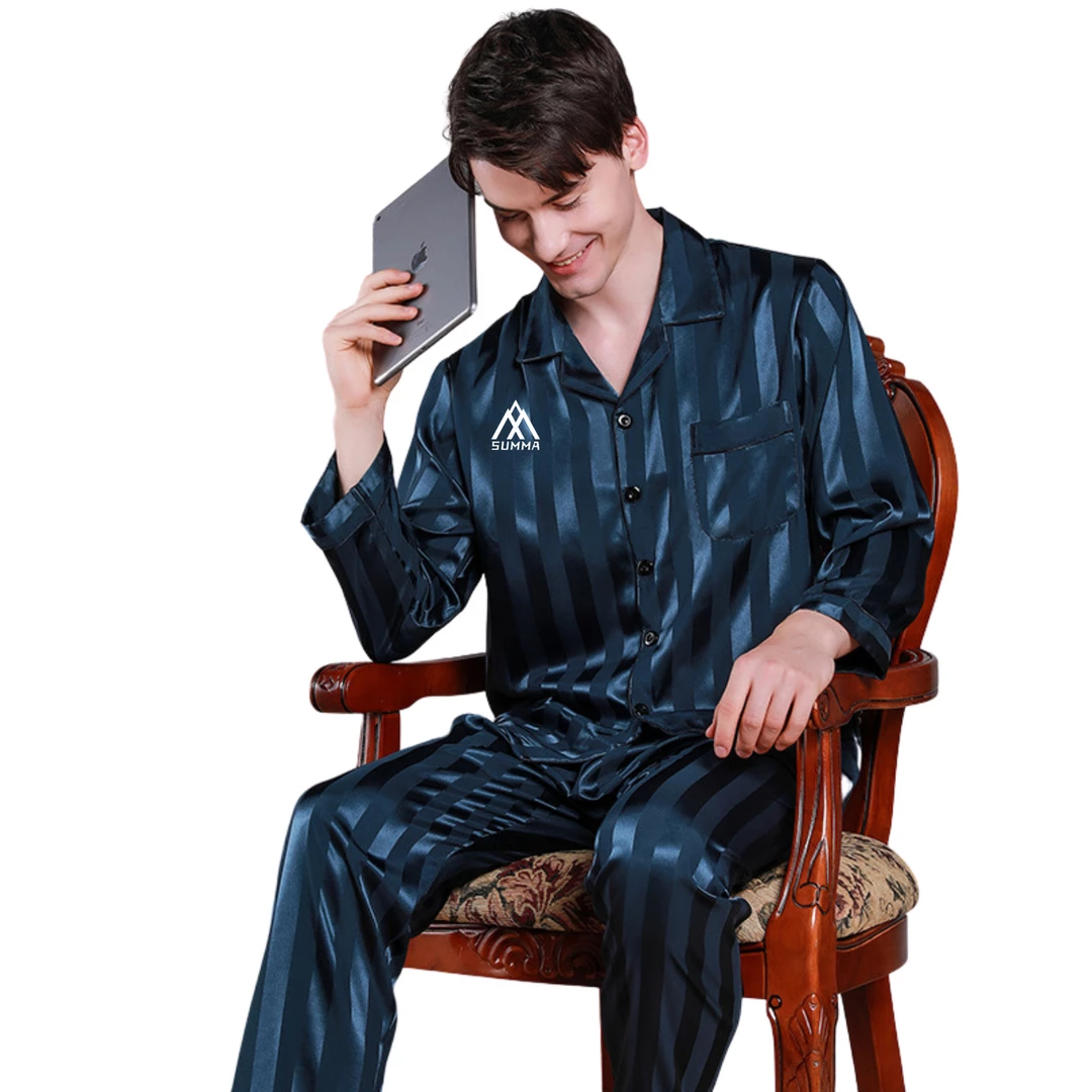 Summa Store Summa Next Fashion Men Satin Silky Long Sleeve Stripe Long Pants Sleepwear Men's Clothing 8 Summa Store Summa Next Fashion Men Satin Silky Long Sleeve Stripe Long Pants Sleepwear Men's Clothing