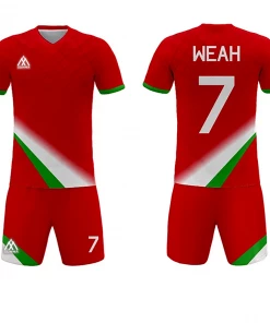 Summa Drive Men's Soccer Stripe Jersey Dry Fit Red/White With Green FOOTBALL