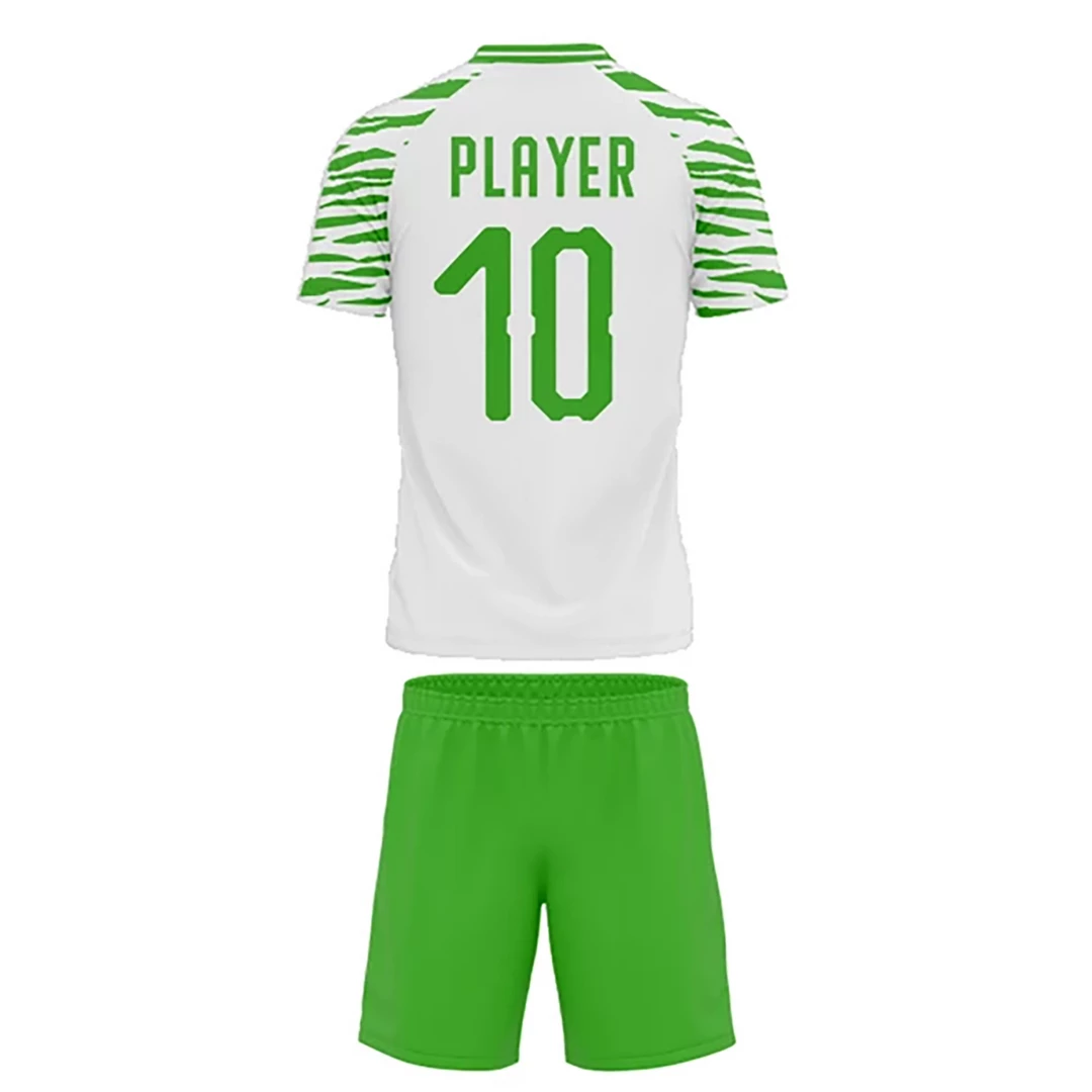 Summa Drive Quick-Dry Polyester Sublimation Football Uniform White With Green Shorts Zebra Design Pattern 4 Summa Drive Quick-Dry Polyester Sublimation Football Uniform White With Green Shorts Zebra Design Pattern
