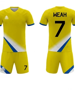 Summa Drive Men's Soccer Stripe Jersey Dry Fit Yellow/White With Blue FOOTBALL