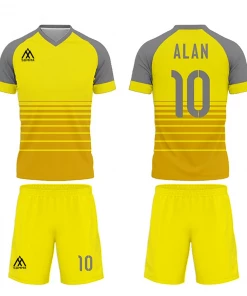 Summa Drive Polyester Short Sleeve Men Sets Football Uniform Yellow/Orange With Gray