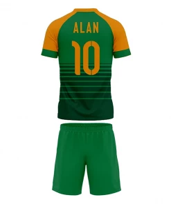 Summa Drive Polyester Short Sleeve Men Sets Football Uniform Green/Dark Green With Orange