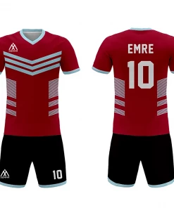 Summa Drive Quality V Collar Sublimation Soccer Jersey Red/Light Blue With Black And White FOOTBALL