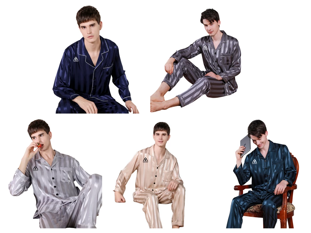 Summa Store Summa Next Fashion Men Satin Silky Long Sleeve Stripe Long Pants Sleepwear Men's Clothing 3 Summa Store Summa Next Fashion Men Satin Silky Long Sleeve Stripe Long Pants Sleepwear Men's Clothing